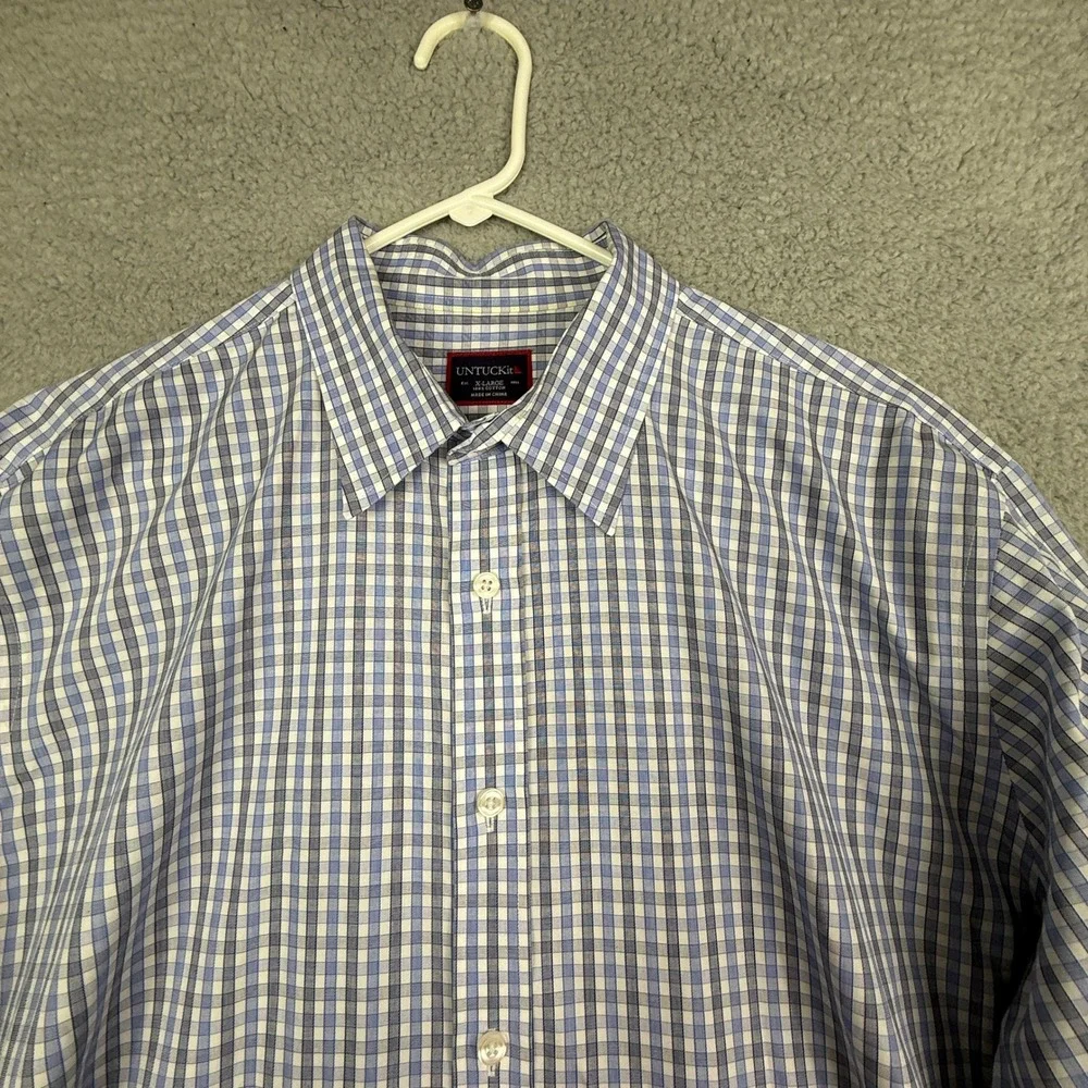 UNTUCKit Mens X Large Plaid Button Down‎ Long Sleeve Shirt Blue White